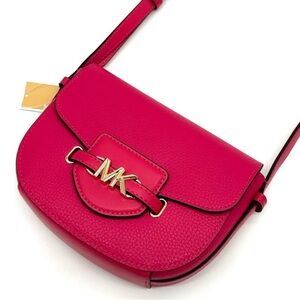 Michael Kors Small Reed Leather Saddle Crossbody Bag Electric Pink